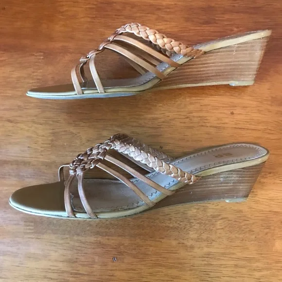 BP Tan Brown Leather Wedge Sandals Size 8.5 - Picture 9 of 13